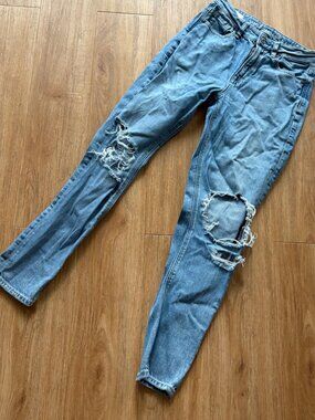 American Eagle Strigid Denim Distressed Skinny Jeans Blue Women’s Size 0